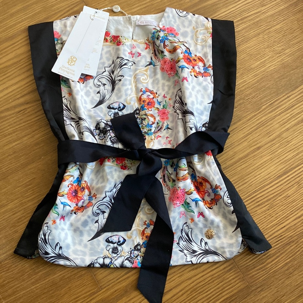 New Stefania Pinyagina Girl Multicolor Belted Top Blouse Size 6/7 122
